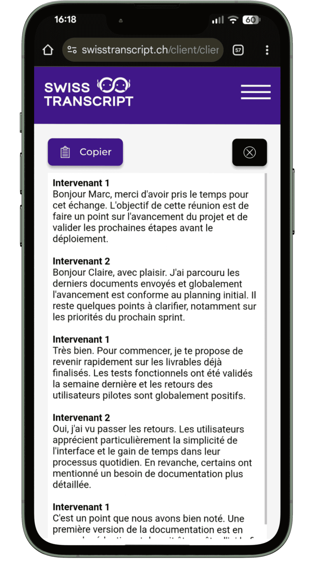 Exemple de transcription